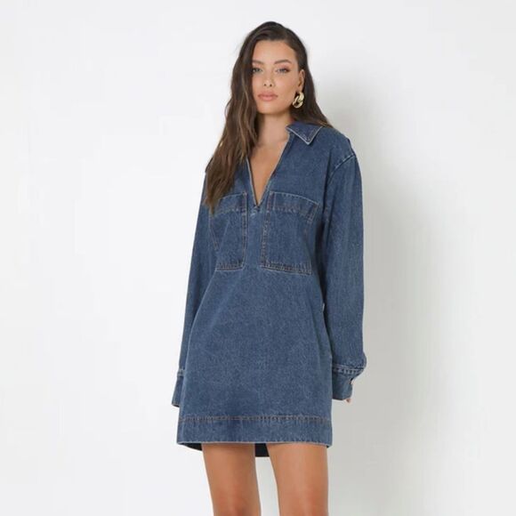 Madison Tara L/Sleeve Dress Denim Size Large Nwt - Picture 1 of 6